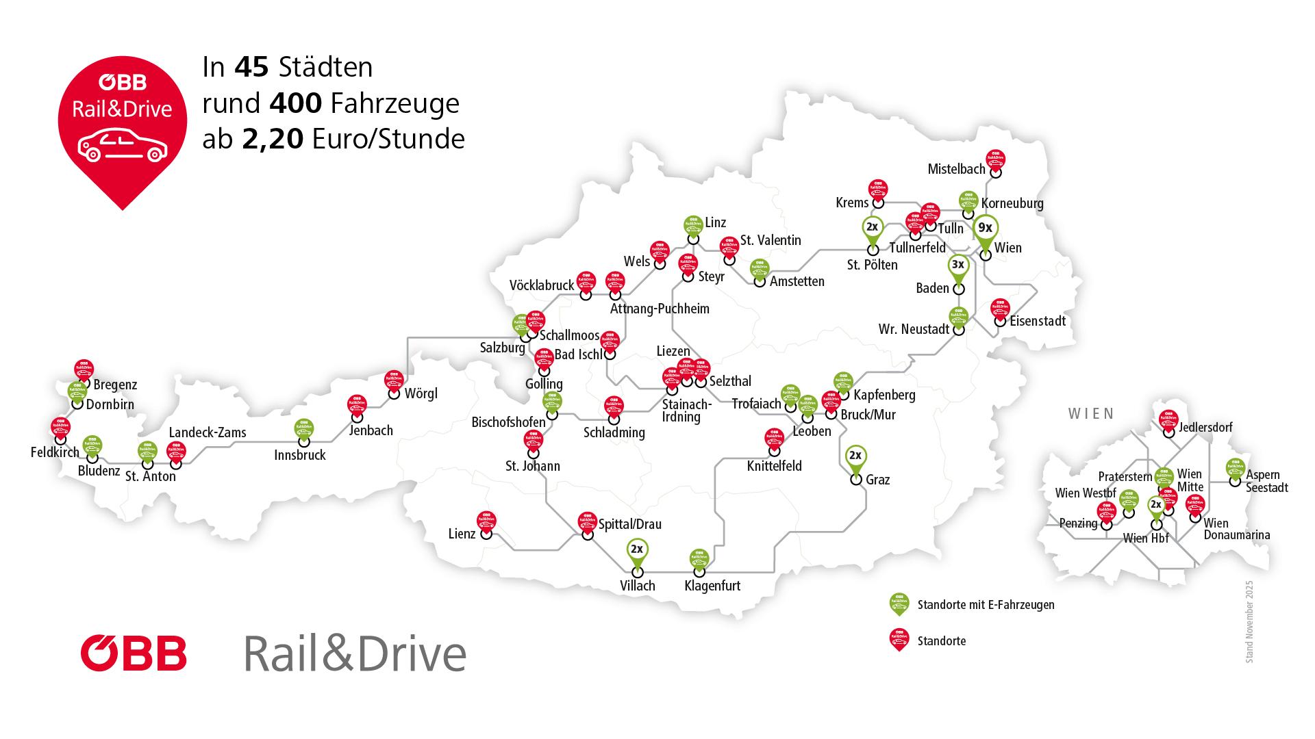 Rail and Drive Standorte in ganz Österreich